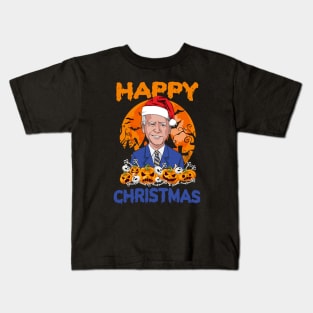 Funny Joe Biden Wearing Santa Hat Halloween Happy Christmas Kids T-Shirt